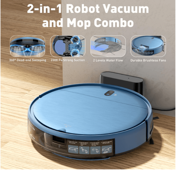 ZCWA Robot Vacuum,Robot Vacuum and Mop Combo with Schedule,APP/Remote/Voice,Strong Suction,Slim Self-Charging 2 in 1 Floor Cleaner for Pet Hair,Carpets,Hard Surfaces - image 2